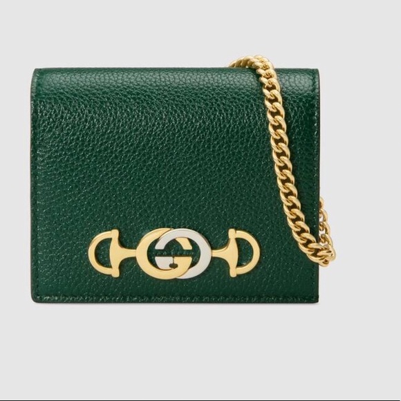 Dark Green grainy leather Zumi wallet with chain - Picture 2 of 13